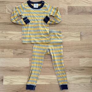 Hanna Andersson yellow/gray stripe with navy organic longjohn pajamas kids sz 4